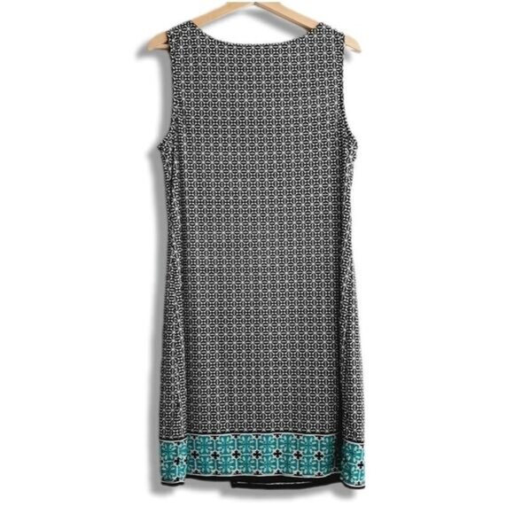 MAX STUDIO Geometric Blue Pattern Stretchy Faux Wrap Mini Dress Sz L - Picture 8 of 15